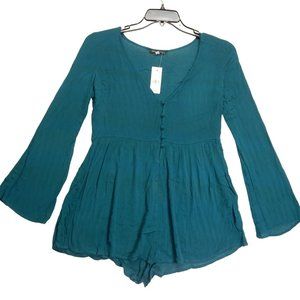 Kendall & Kylie PacSun Womens Long Sleeve Romper Jumpsuit Teal Size XS
